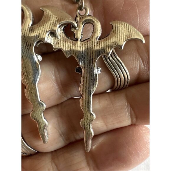 Dragon Sword Silver Tone Gothic Dangle Pierced Earrings 2.5” - Picture 8 of 12